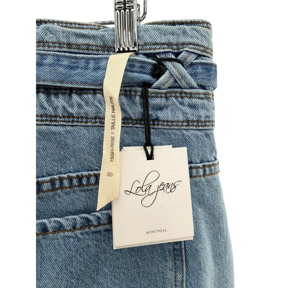Lola Reese Jeans High‎ Rise Wide Leg Crop Jeans Light Wash Belted Womens Size 30